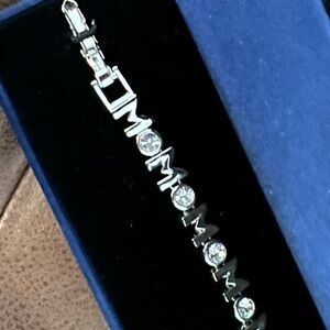 MOM - Crystal Letter Link Silver Bracelet for Women